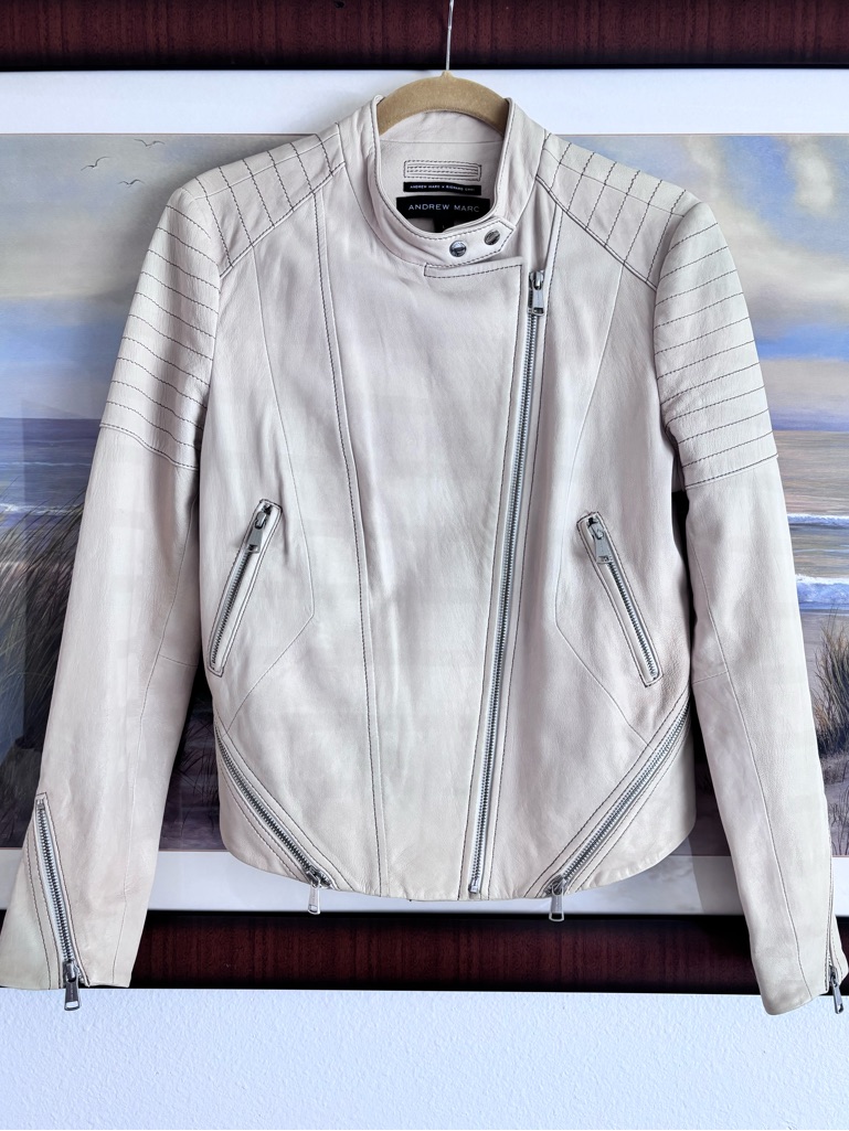 Andrew Marc X Richard Chai Women’s Moto Soft Leather Jacket Large Neutral Euc